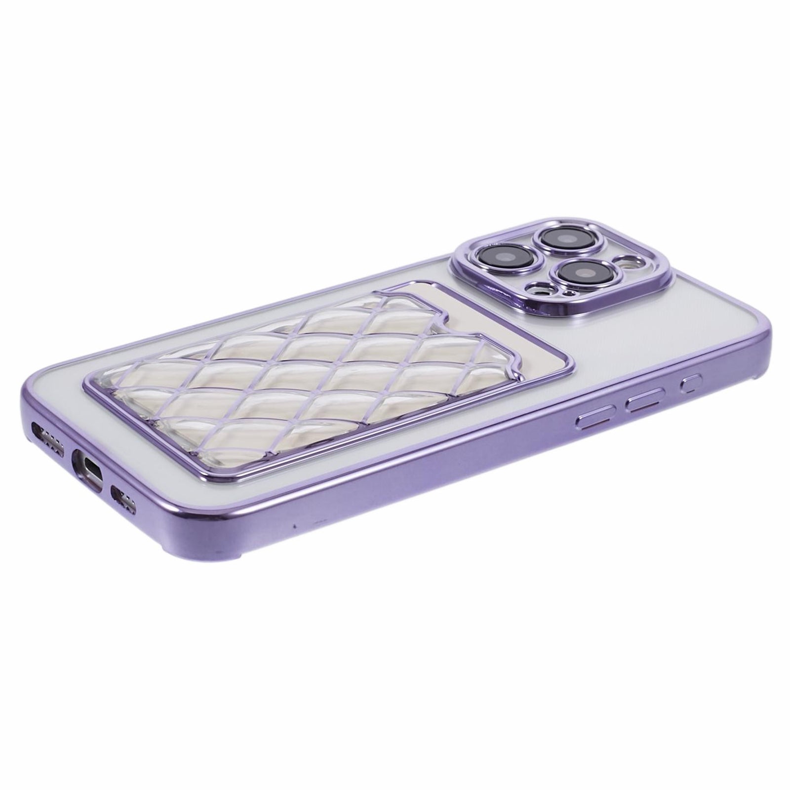 JJ Series For iPhone 15 Pro Max TPU Cover Laser Carving Electroplated Card Slot Back Case - Purple JJ Series For iPhone 15 Pro Max TPU Cover Laser Carving Electroplated Card Slot Back Case - Purple